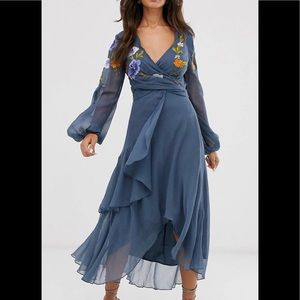 ASOS Fairycore Embroidered Floral Layered Ruffle Dress Floaty and Romantic